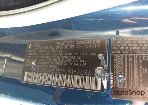 2004 BMW 525I z USA, uszkodzony, nr VIN WBANA53504B167036